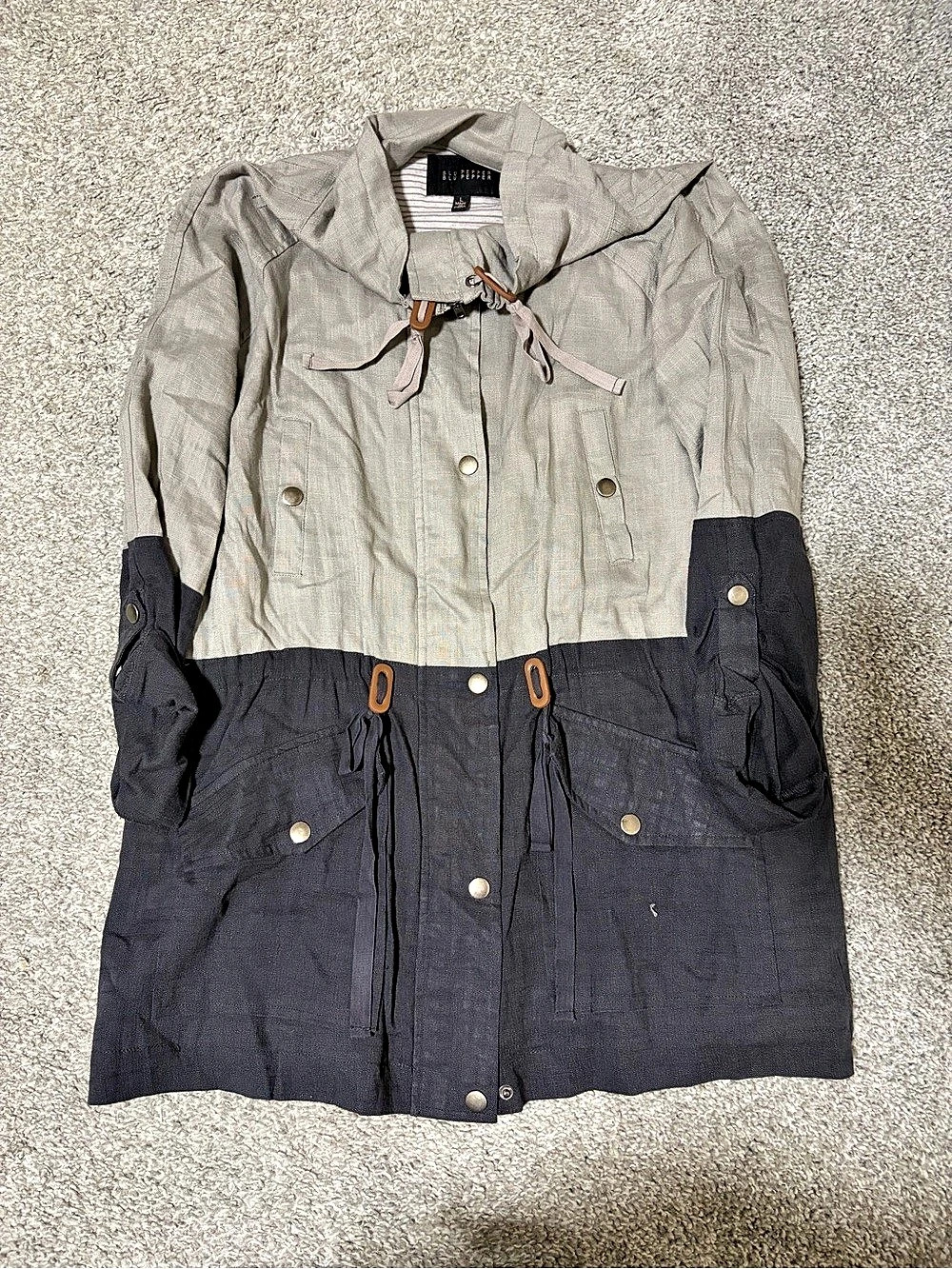 Blue Pepper Color Block Utility Jacket in Gray & Black Size Large